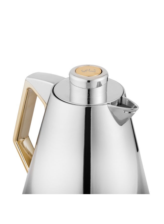 لوفر ✨ طقم ترامس لوفر 2 قطعة للشاي والقهوة – نيكل بلمسة ذهبية | سعة 1 لتر لكل ترمس ✨ - Image 3